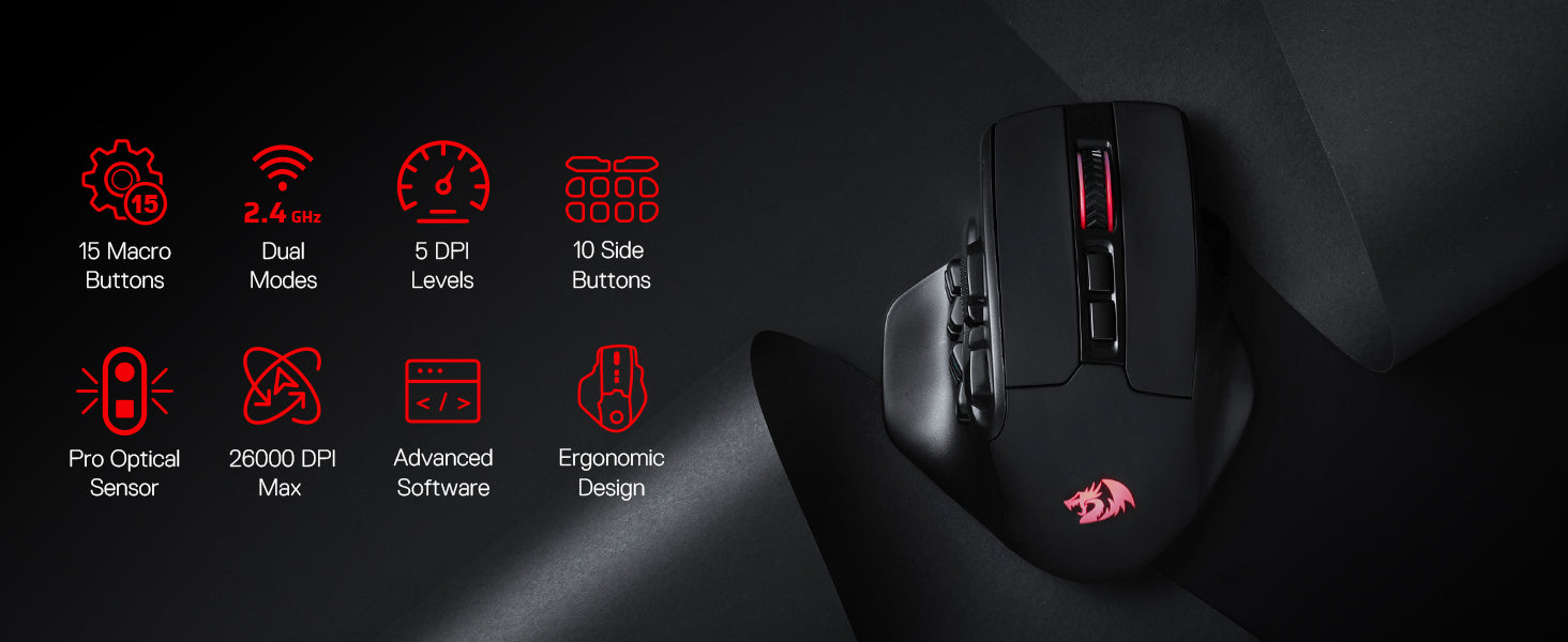 Redragon M811 PRO Wireless MMO Gaming Mouse