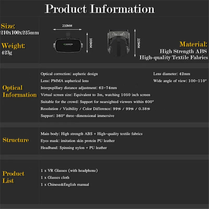 G07E Virtual Reality VR Glasses Huge Screen