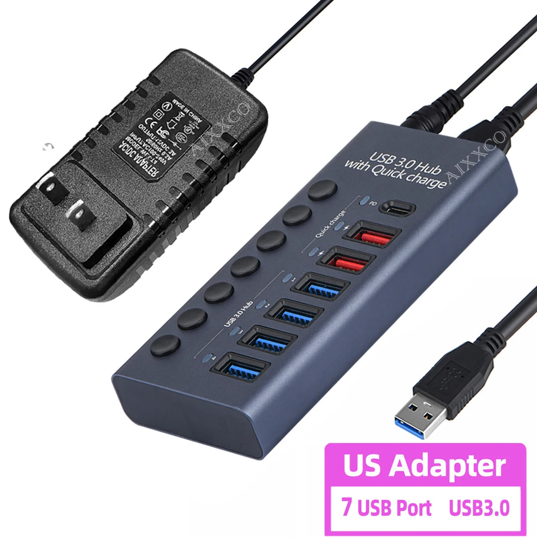 AIXXCO 7/10 Ports USB 3.0 Hub Multi USB Splitter