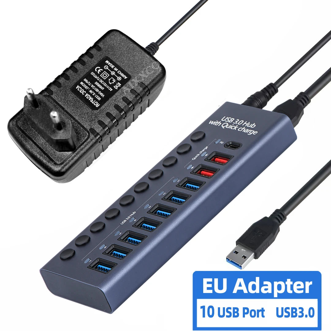 AIXXCO 7/10 Ports USB 3.0 Hub Multi USB Splitter