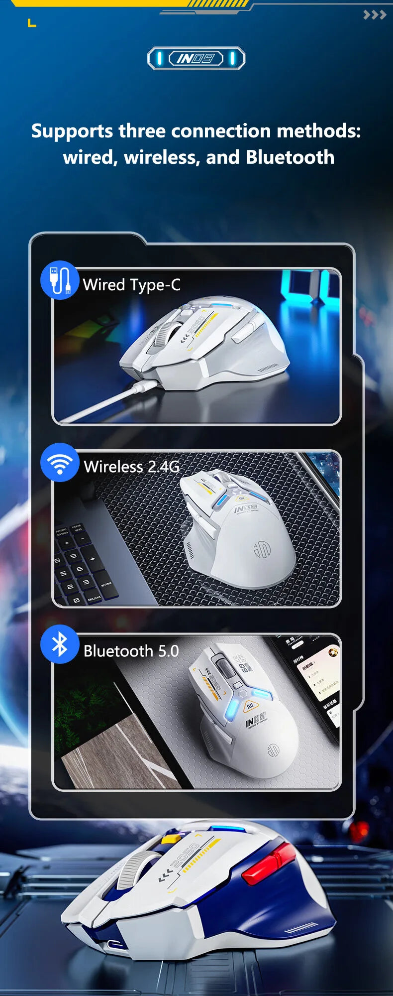 Inphic IN9 Wireless Gaming Mouse Rechargeable