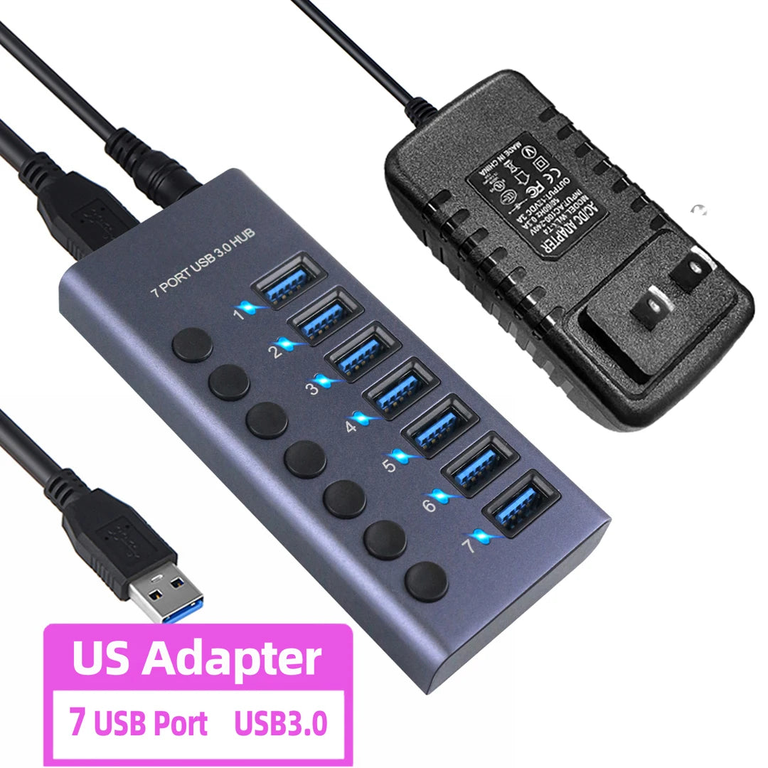 AIXXCO 7/10 Ports USB 3.0 Hub Multi USB Splitter