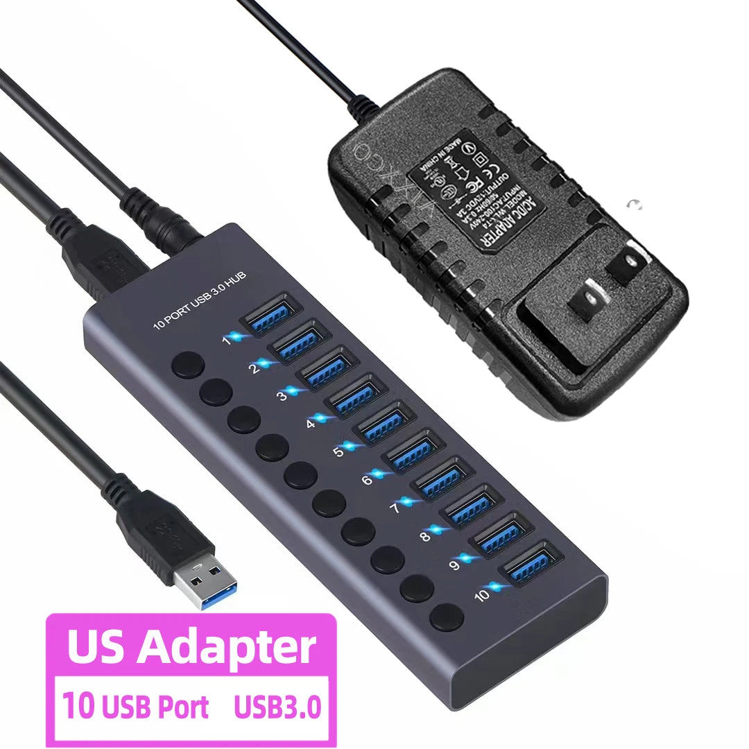 AIXXCO 7/10 Ports USB 3.0 Hub Multi USB Splitter