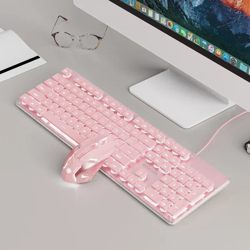EWEADN Wired Keyboard Silent Office Pink Keyboard