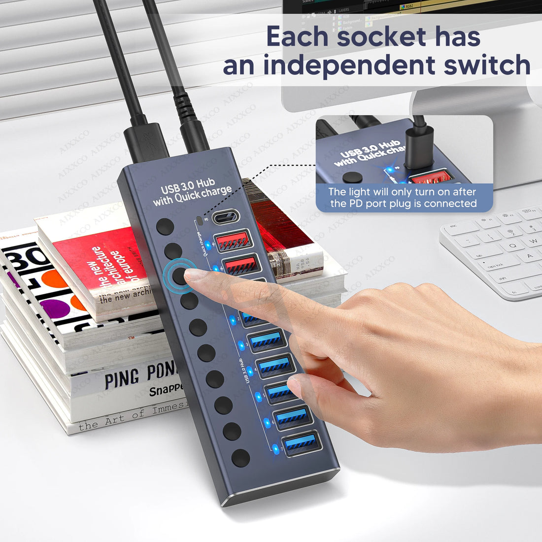 AIXXCO 7/10 Ports USB 3.0 Hub Multi USB Splitter