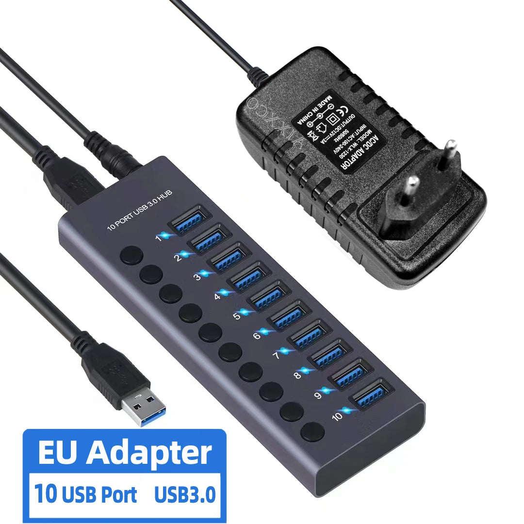 AIXXCO 7/10 Ports USB 3.0 Hub Multi USB Splitter
