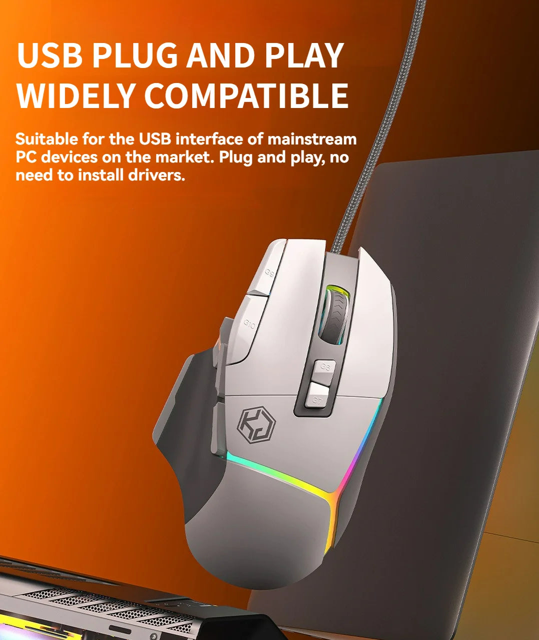 Wired Mouse RGB Lights 10 Keys Macro