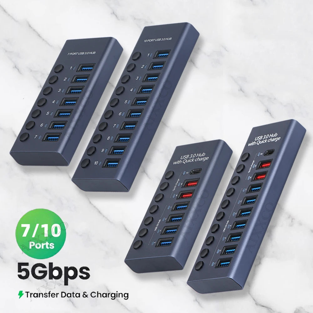 AIXXCO 7/10 Ports USB 3.0 Hub Multi USB Splitter