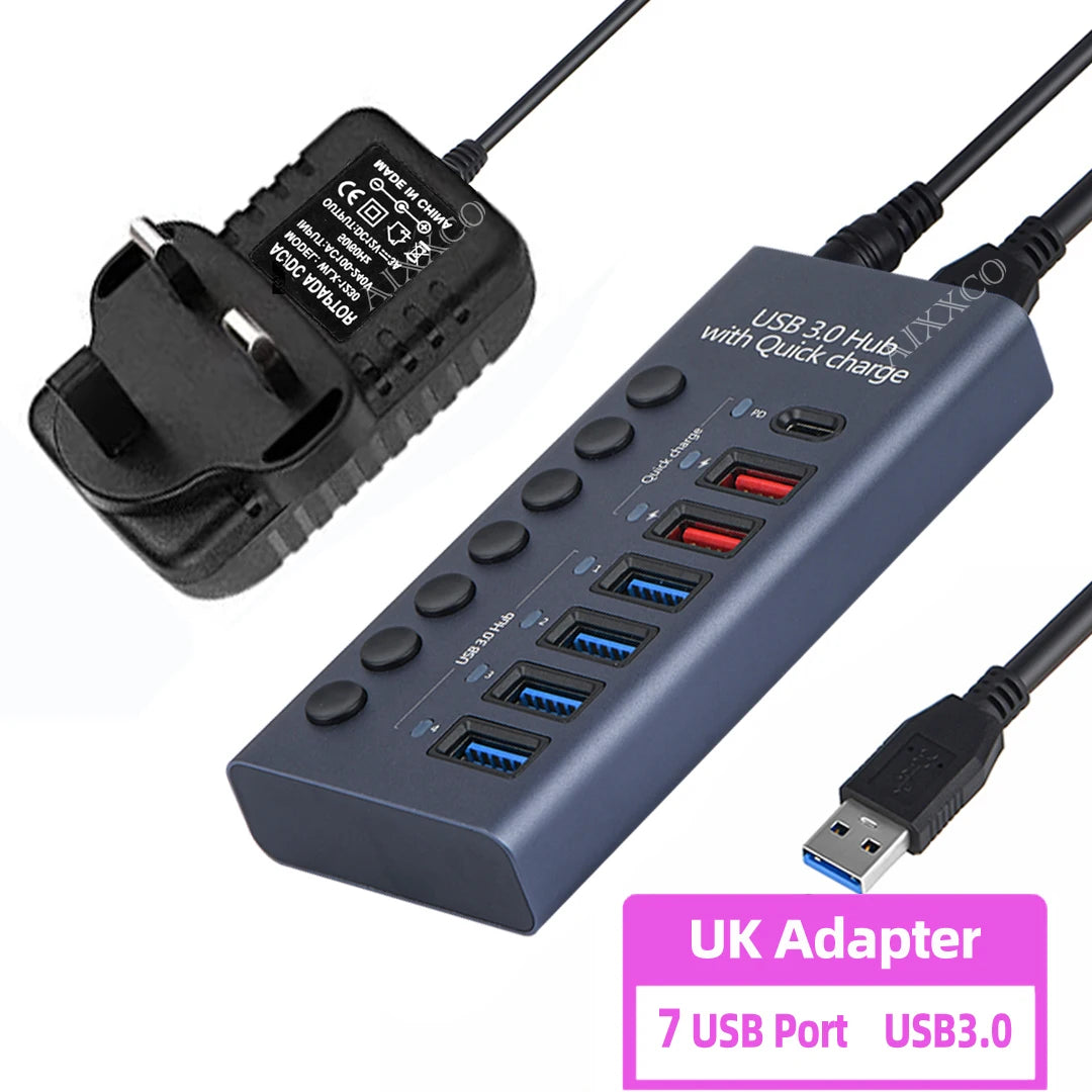 AIXXCO 7/10 Ports USB 3.0 Hub Multi USB Splitter