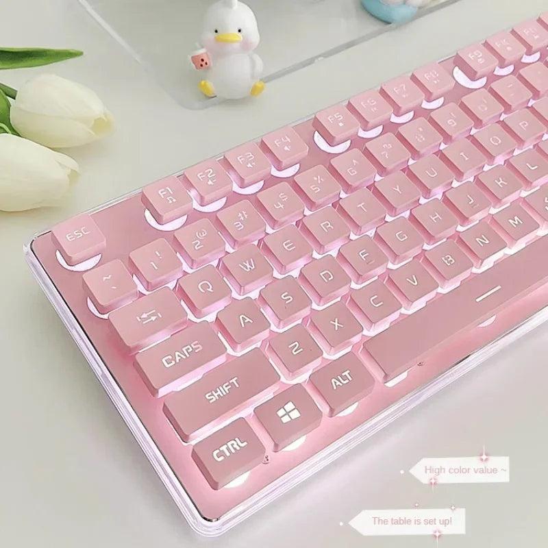 EWEADN Wired Keyboard Silent Office Pink Keyboard