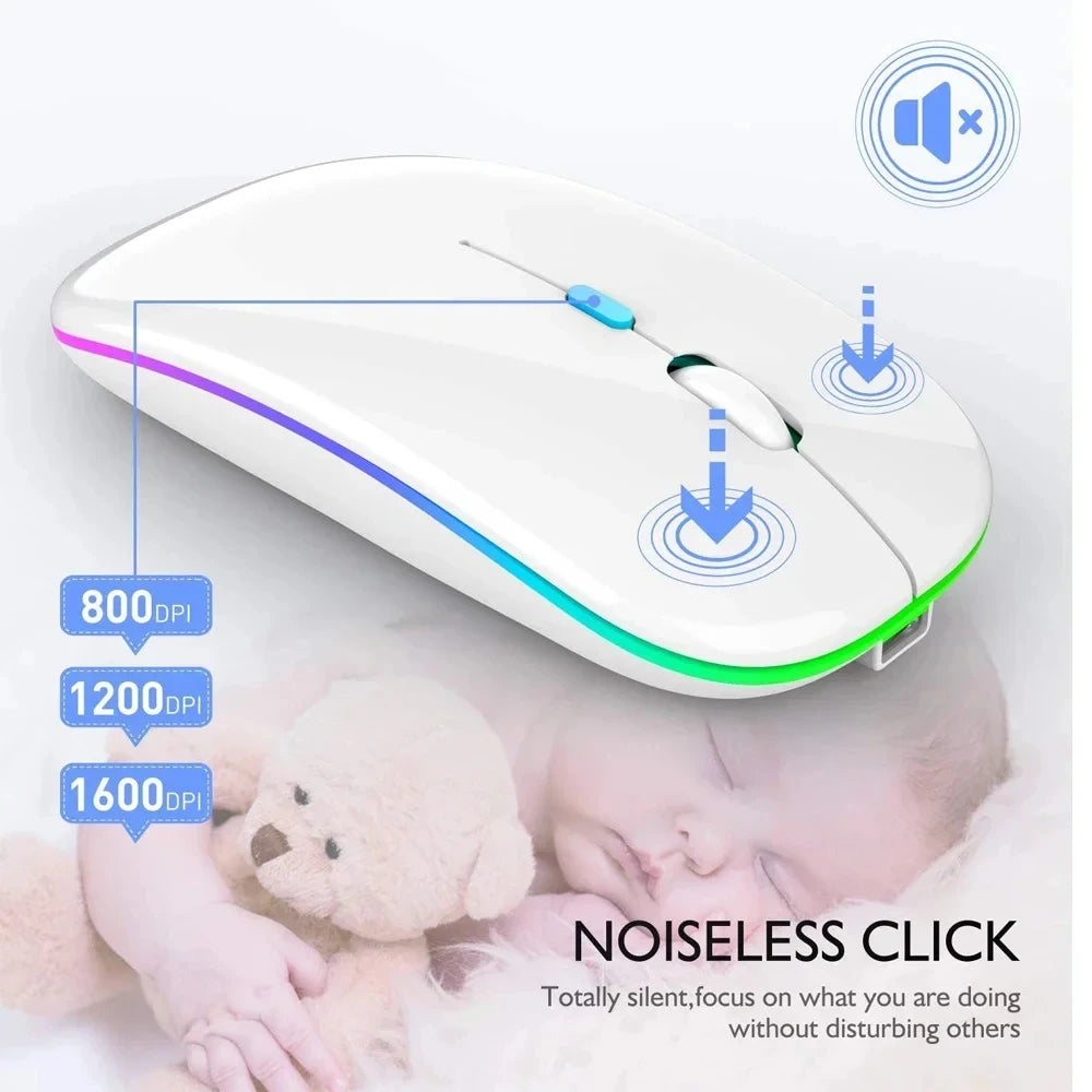 Wireless Mouse Rechargeable Silent LED Backlit