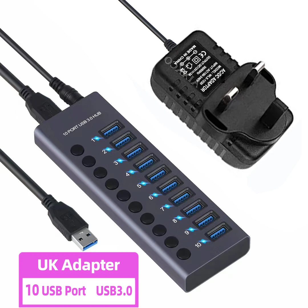 AIXXCO 7/10 Ports USB 3.0 Hub Multi USB Splitter
