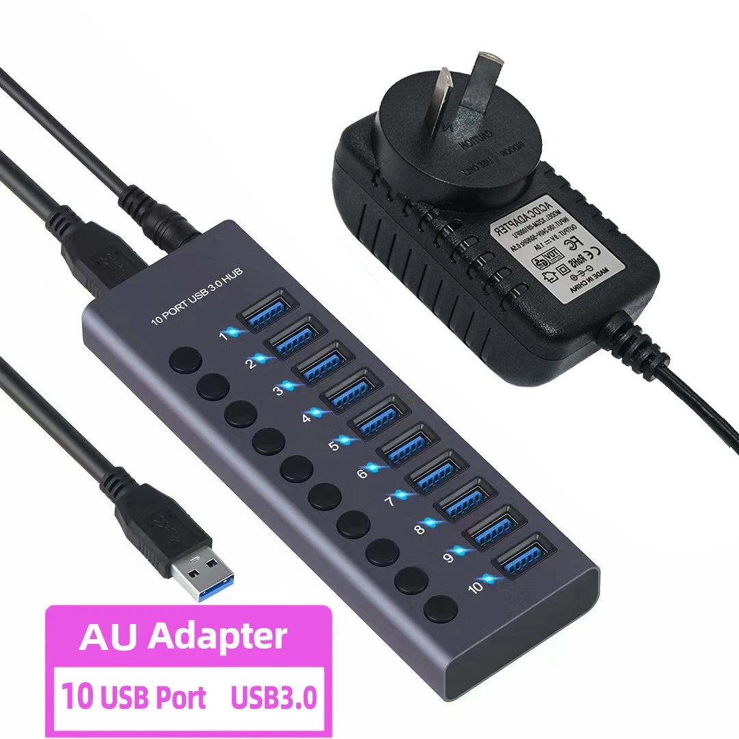AIXXCO 7/10 Ports USB 3.0 Hub Multi USB Splitter