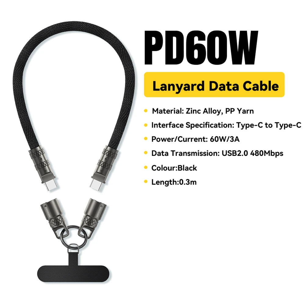 2 in 1 60W USB-C to Type-C Lanyard Data Cable
