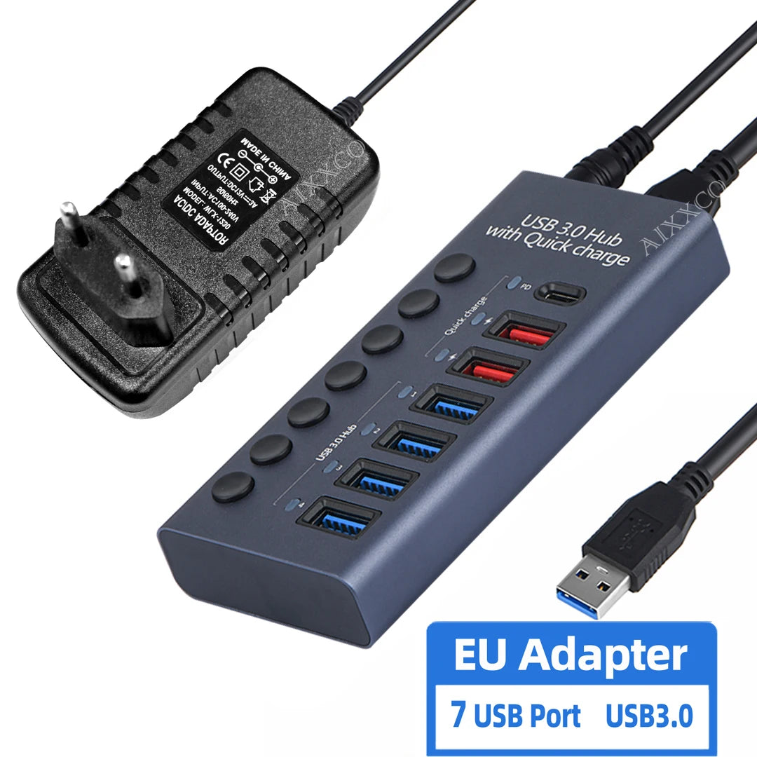 AIXXCO 7/10 Ports USB 3.0 Hub Multi USB Splitter