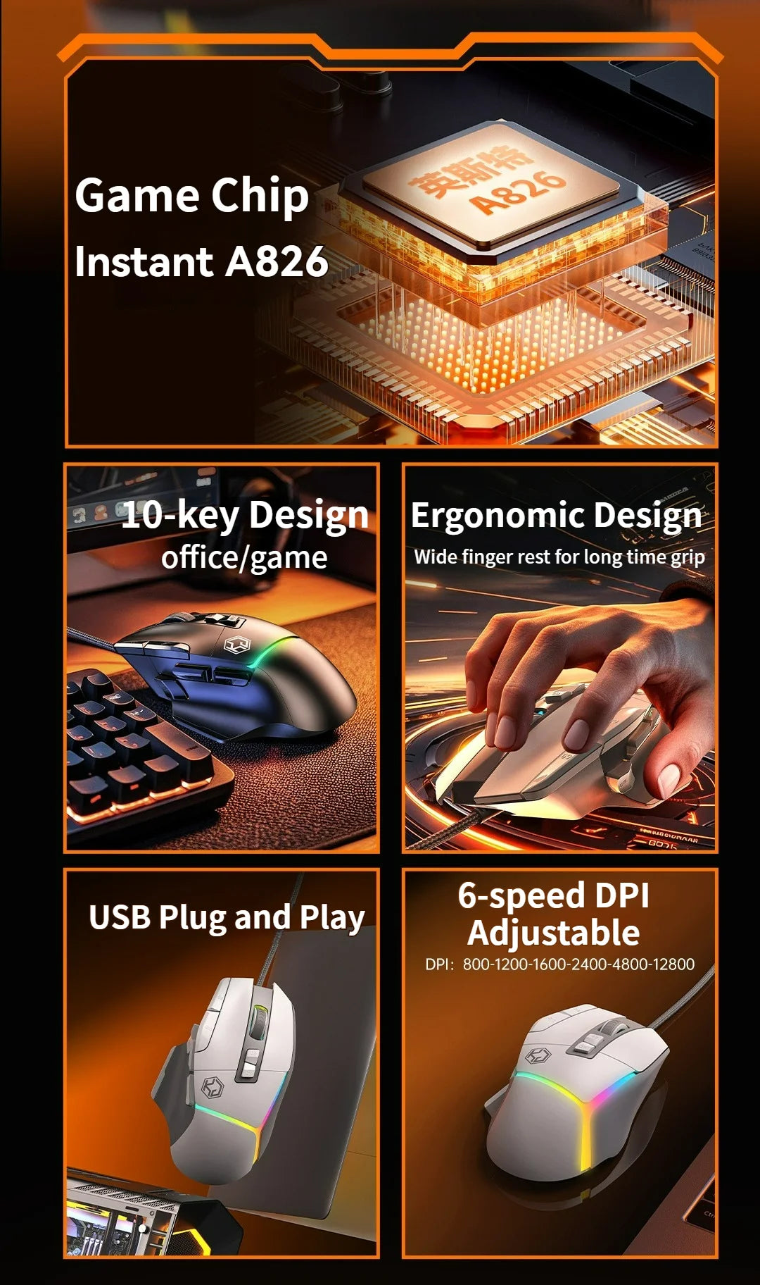 Wired Mouse RGB Lights 10 Keys Macro