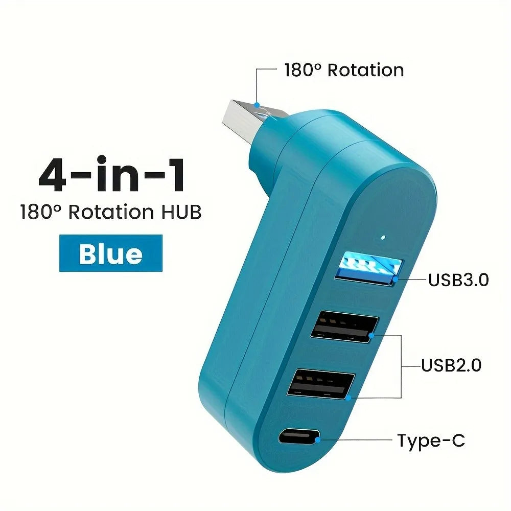 USB 3.0 2.0 Hub 180° Rotatable 4 Ports Type C
