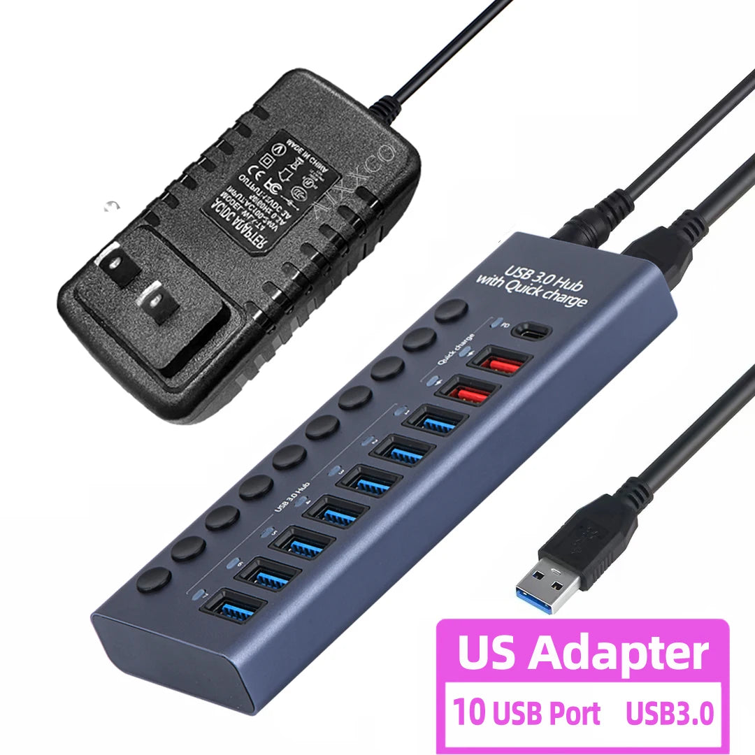 AIXXCO 7/10 Ports USB 3.0 Hub Multi USB Splitter