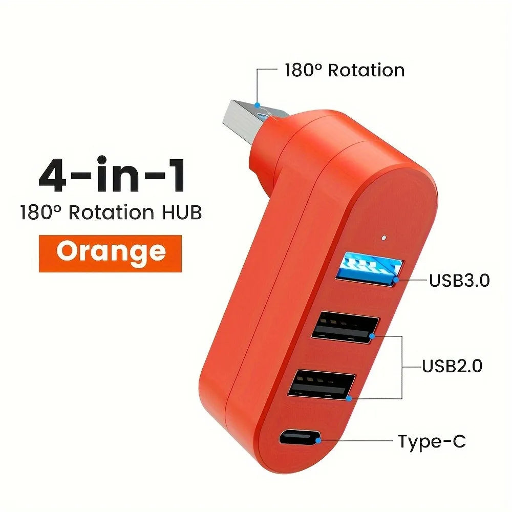 USB 3.0 2.0 Hub 180° Rotatable 4 Ports Type C