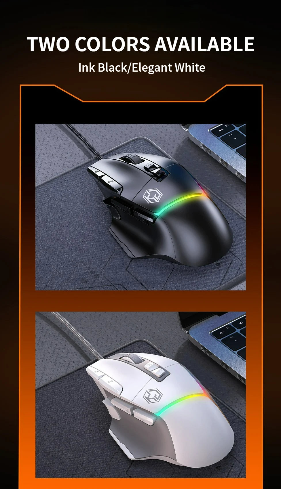 Wired Mouse RGB Lights 10 Keys Macro