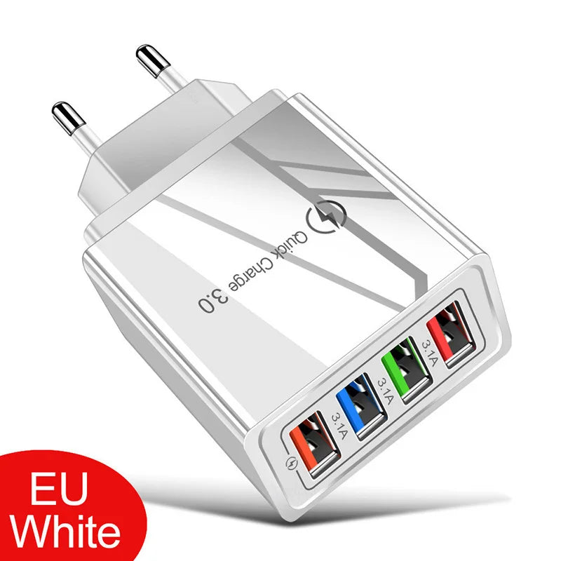 4 Ports 3.1A USB Wall Charger 3.0 Phone Adapter