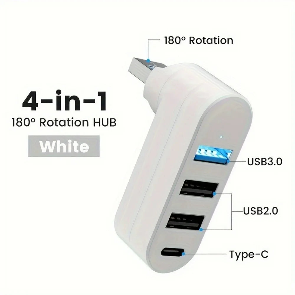 USB 3.0 2.0 Hub 180° Rotatable 4 Ports Type C