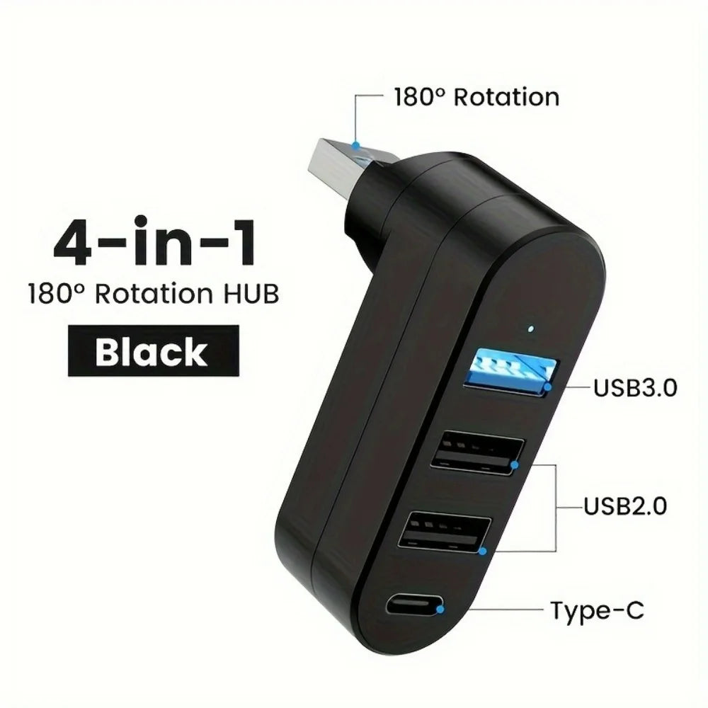 USB 3.0 2.0 Hub 180° Rotatable 4 Ports Type C