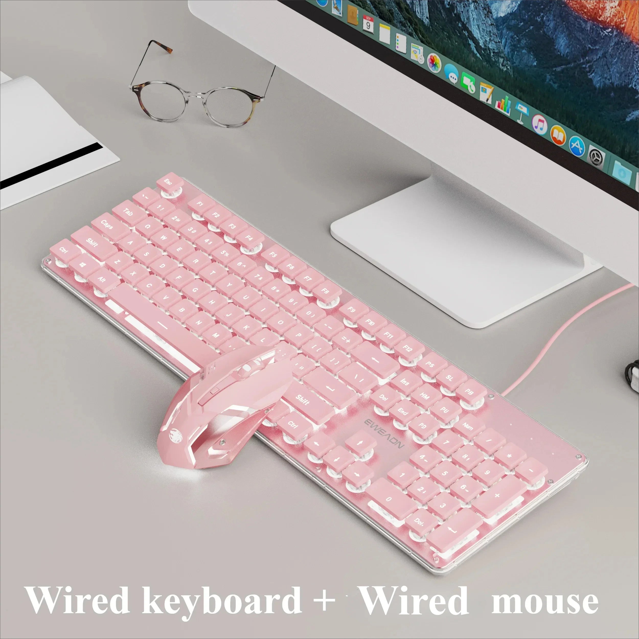 EWEADN Wired Keyboard Silent Office Pink Keyboard