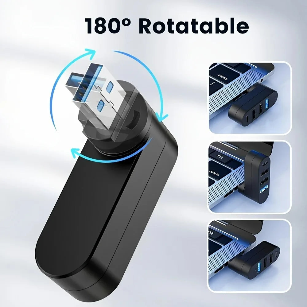 USB 3.0 2.0 Hub 180° Rotatable 4 Ports Type C