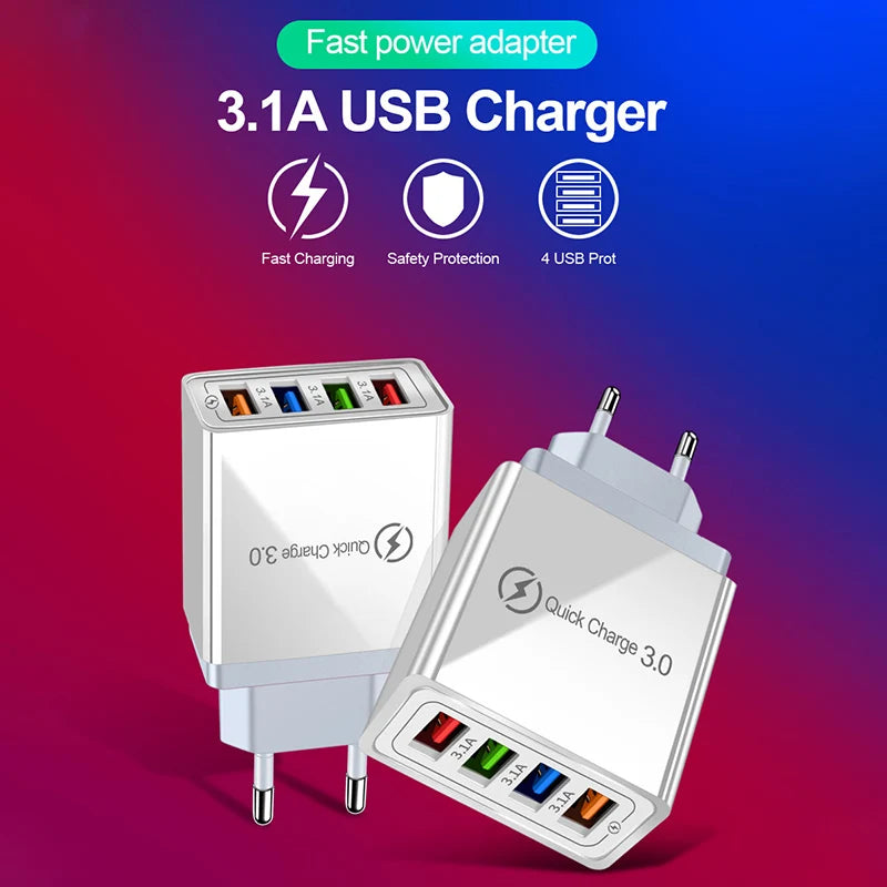 4 Ports 3.1A USB Wall Charger 3.0 Phone Adapter