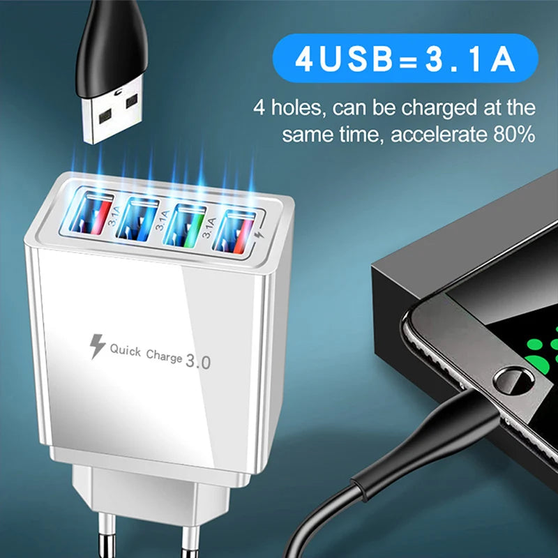 4 Ports 3.1A USB Wall Charger 3.0 Phone Adapter