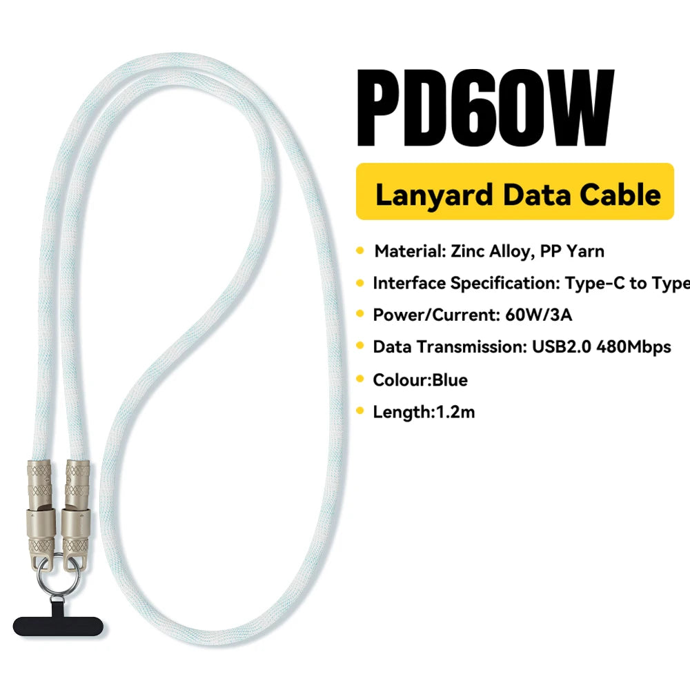 2 in 1 60W USB-C to Type-C Lanyard Data Cable