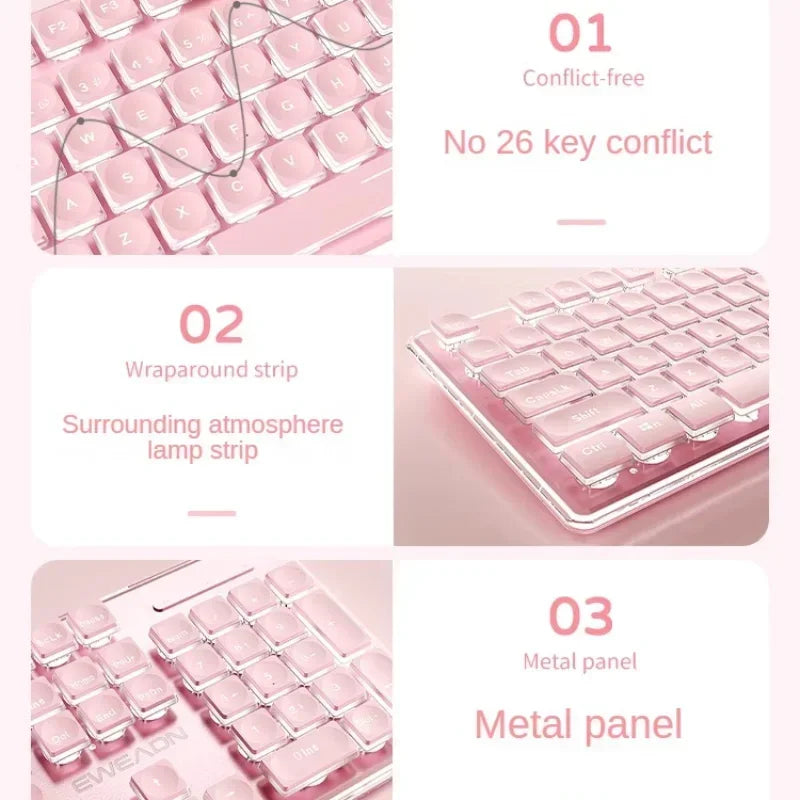 EWEADN Wired Keyboard Silent Office Pink Keyboard