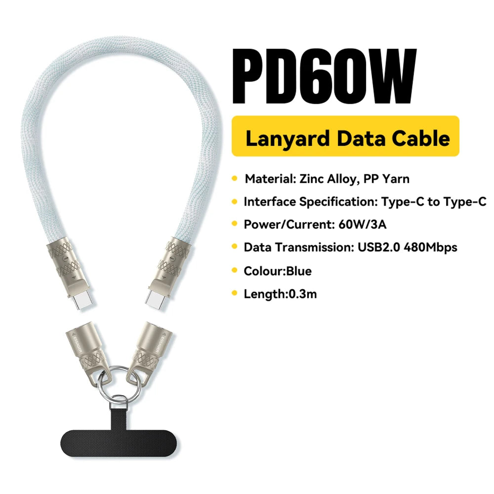 2 in 1 60W USB-C to Type-C Lanyard Data Cable