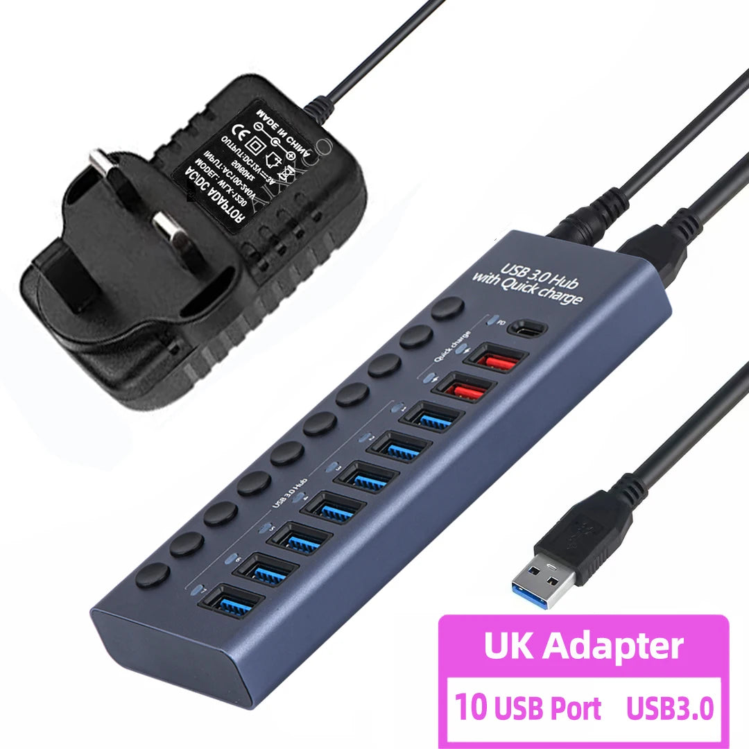 AIXXCO 7/10 Ports USB 3.0 Hub Multi USB Splitter