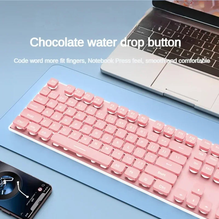 EWEADN Wired Keyboard Silent Office Pink Keyboard