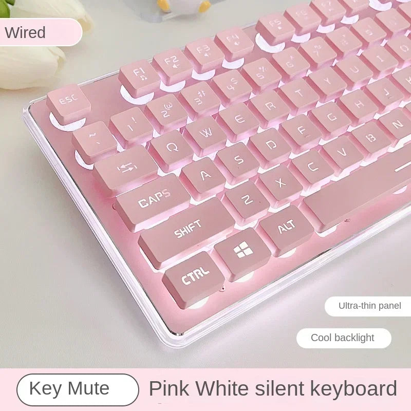 EWEADN Wired Keyboard Silent Office Pink Keyboard